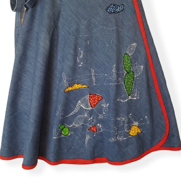 Vintage Denim Embroidered Wrap Skirt - Picture 2 of 10